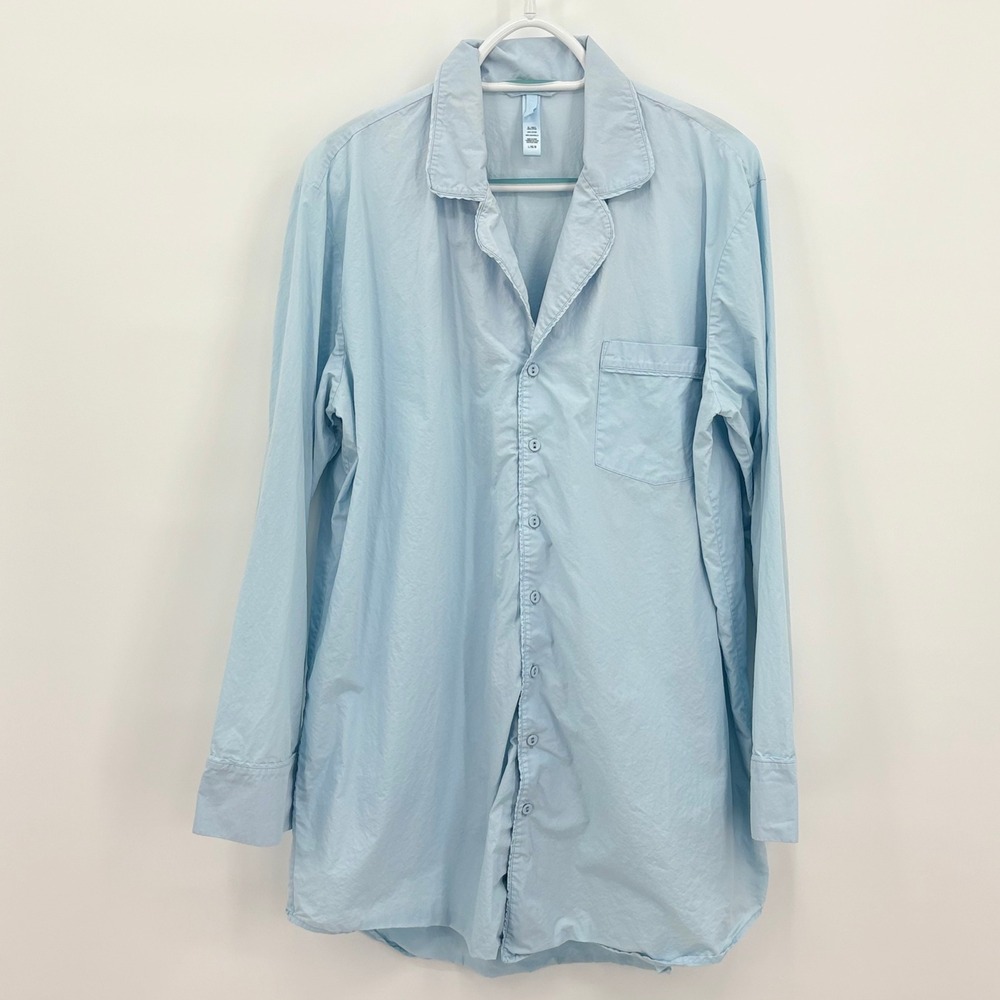 SKIMS Light Blue Button-Front Long Sleeve Pajama Shirt